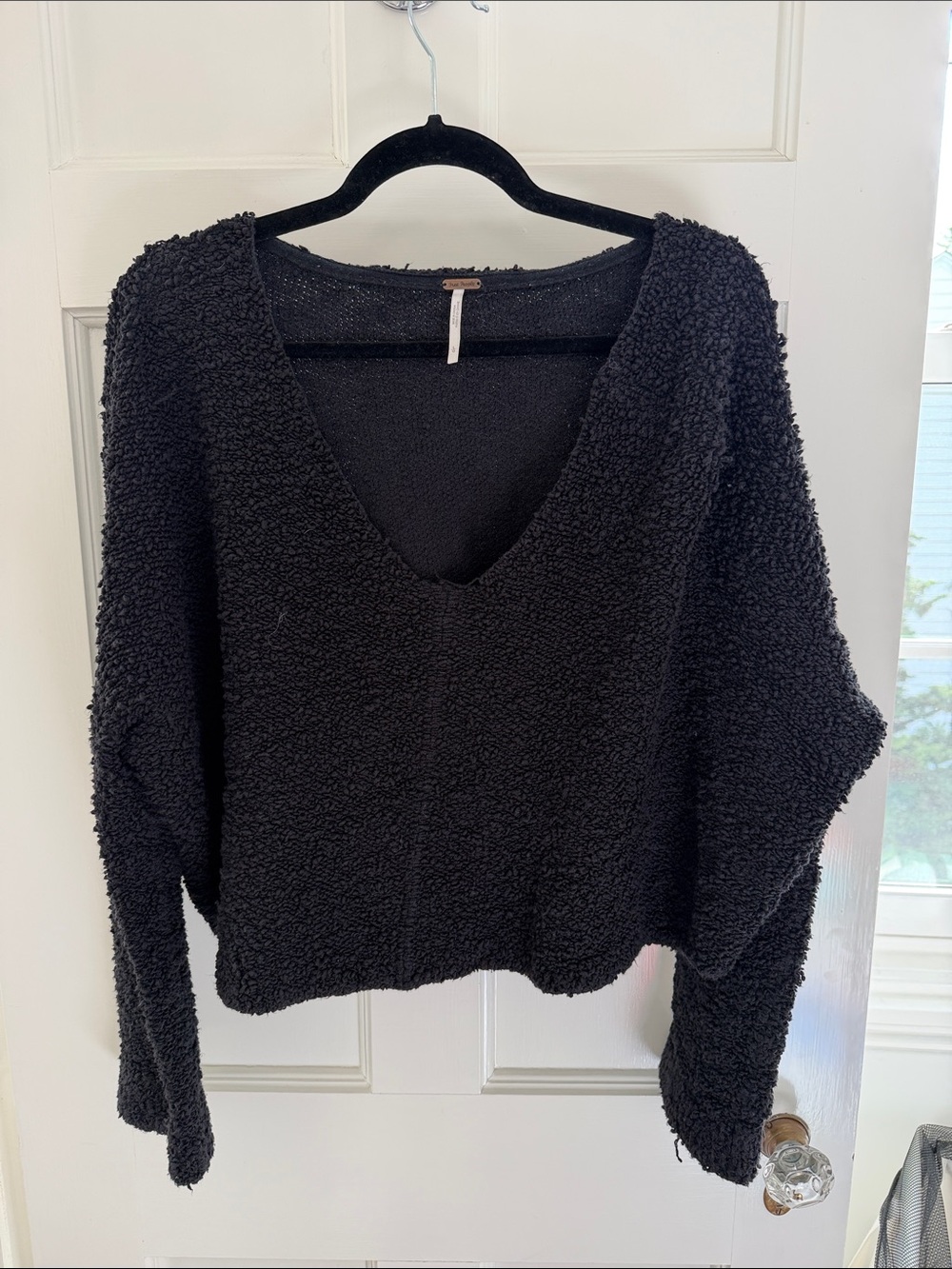 Free People Cozy Black V-Neck Women's Sweater